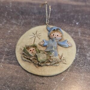Vintage La Berge Baby Jesus Nativity Christmas Ornament 1982 Clay Handmade 2"
